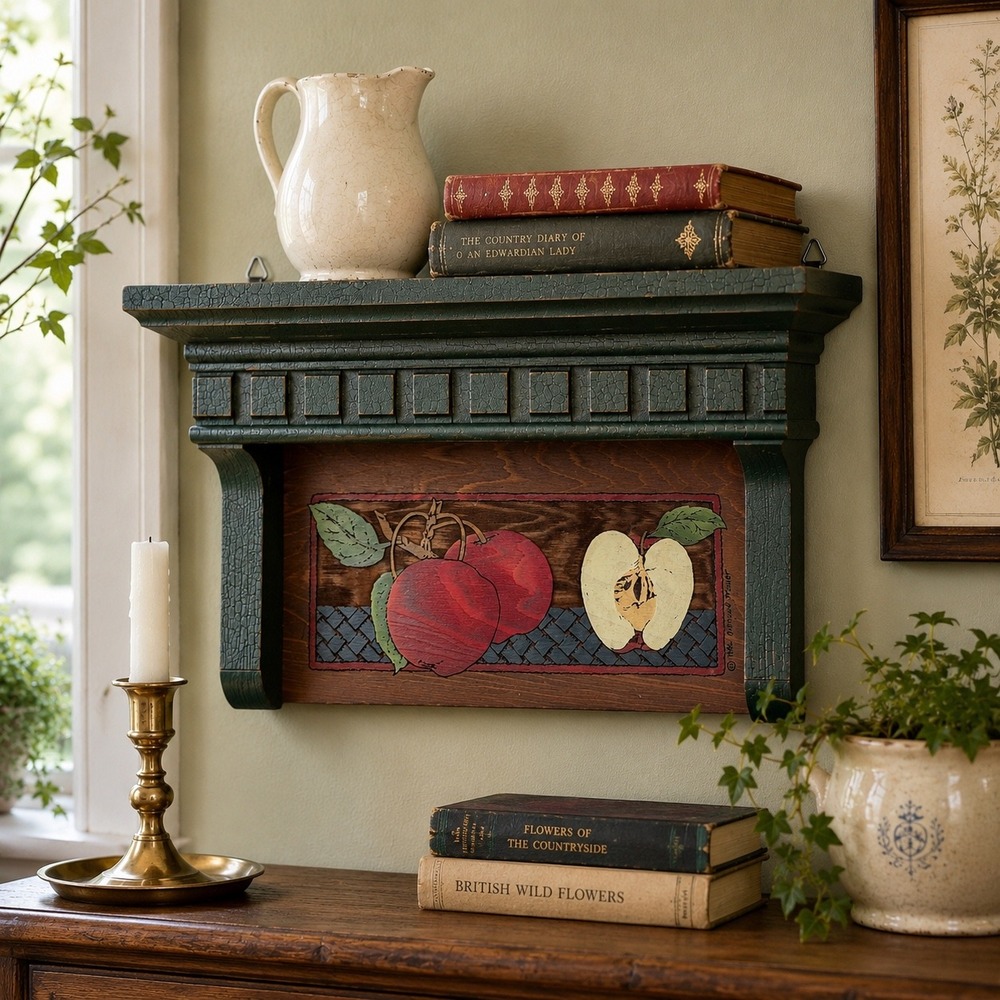 Vintage Apple Wall Shelf Wooden Kitchen Display Shelf Country Fruit Decor 90s